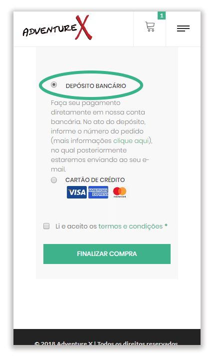 Pagamento pelo depósito bancário