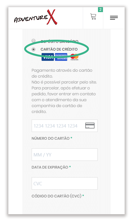 Pagamento pelo cartão de crédito